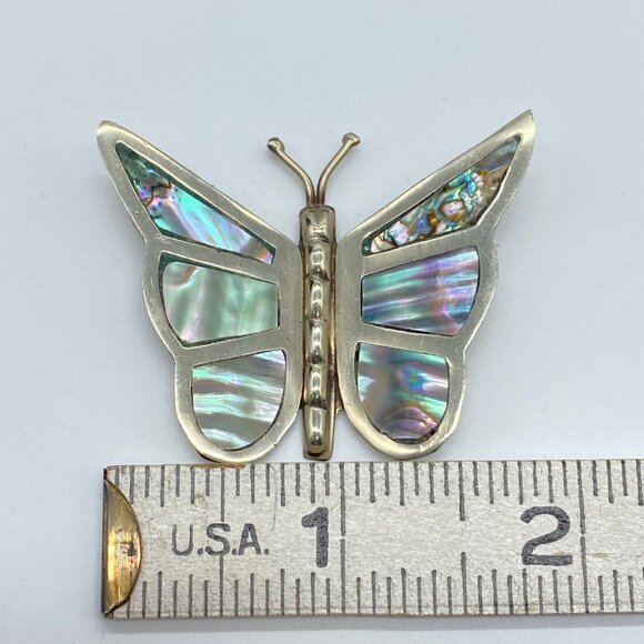 Vtg Sterling Silver Abalone Butterfly Brooch Signed Alpacha Shell Inlay Mexico - Picture 7 of 12